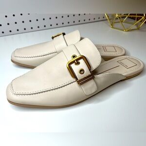 Revolve Dolce Vita Santel Mule in Ivory with Gold Metal Buckle Leather and 11M